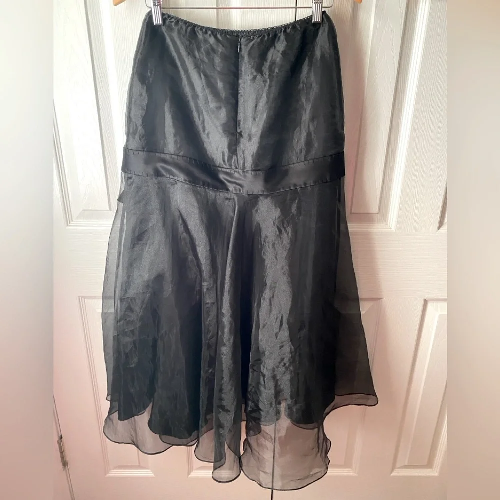 VINTAGE 90’s VICTOR COSTA Black Organza‎ Tulle Bow Detail A-Line Maxi Skirt SZ S